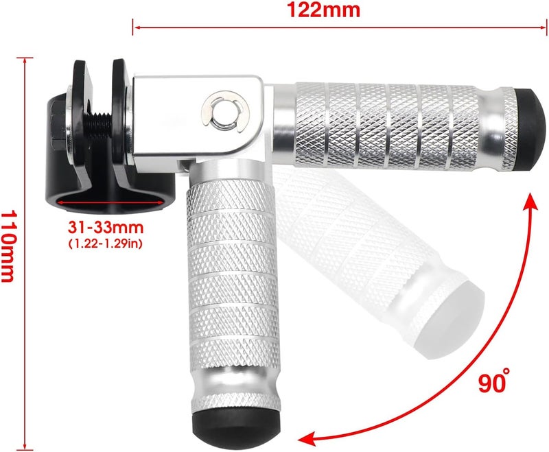 YWLUWEI M8 Motorcycle Foot Rests Fit 1.22-1.29in Motorbike Brackets Foldable Foot Pegs Front Footpeg Rear Footpeg Anti-Skid Rearsets Folded Footrest 90 Degree Fixed Folding Passenger Pedal Supports (Silver) - Image 4